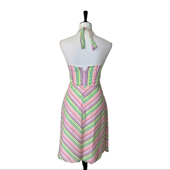 Trina Turk Women's Sundress Halter Tie Neck A-line White Pastel Stripe Size 2 - Picture 4 of 12